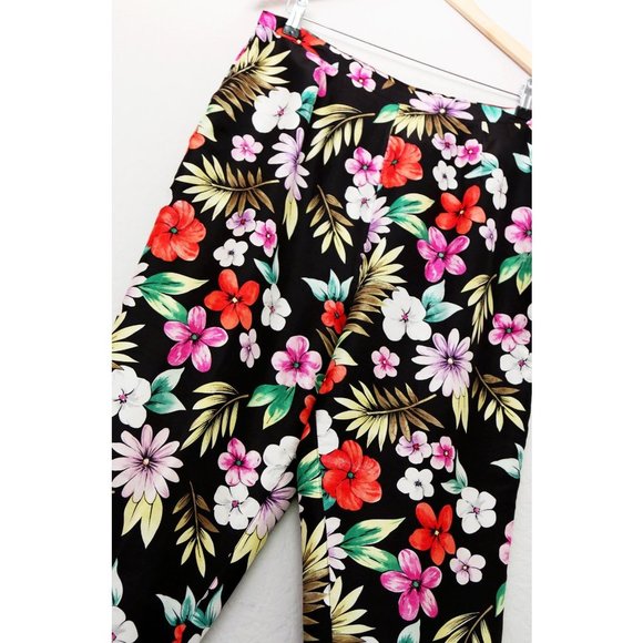 Silkland Women's 12 100% Pure Silk Tropical Vibrant Colorful Floral Pant Black - Picture 10 of 14